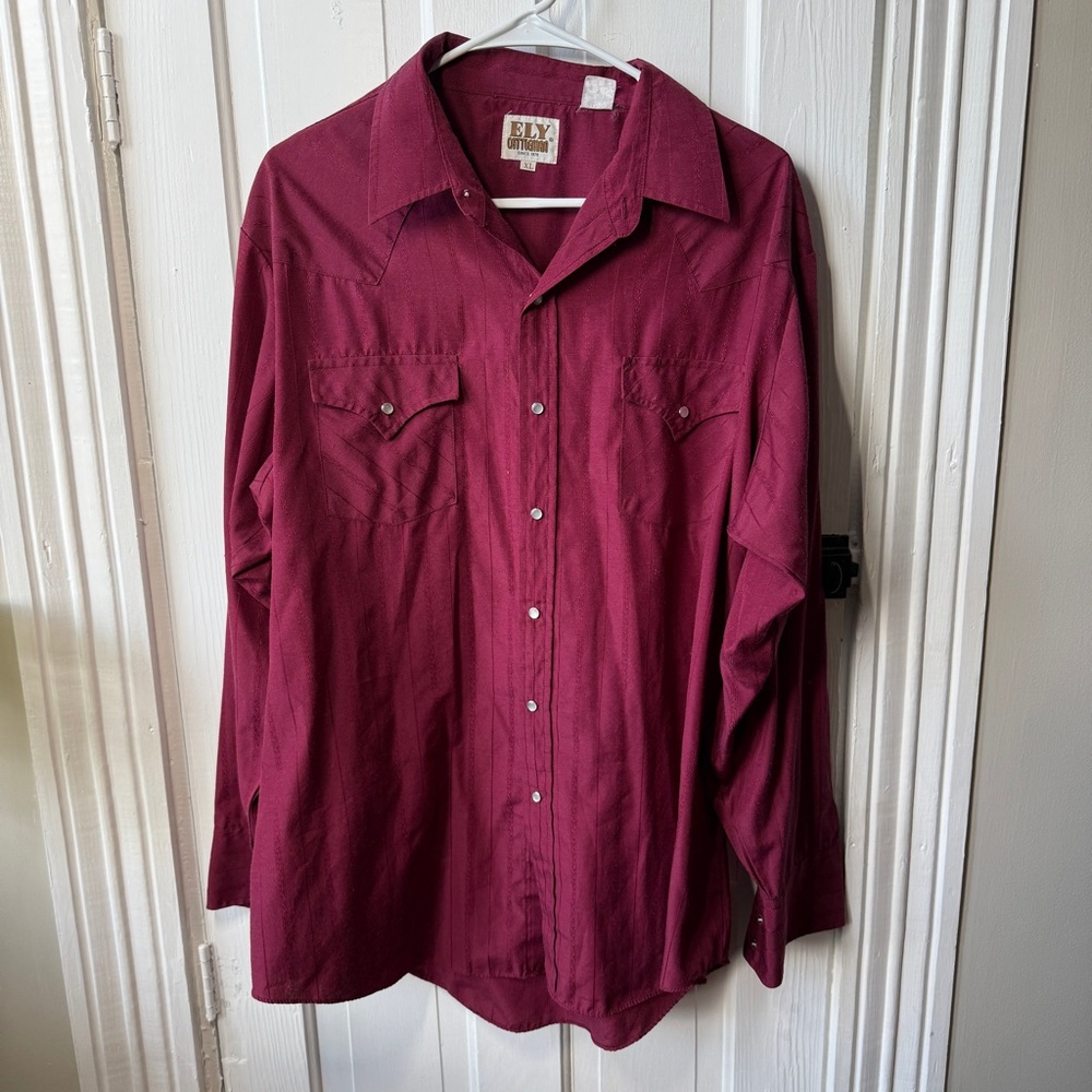 Vintage ELY Cattleman Burgundy Pearl Snap Western Shirt